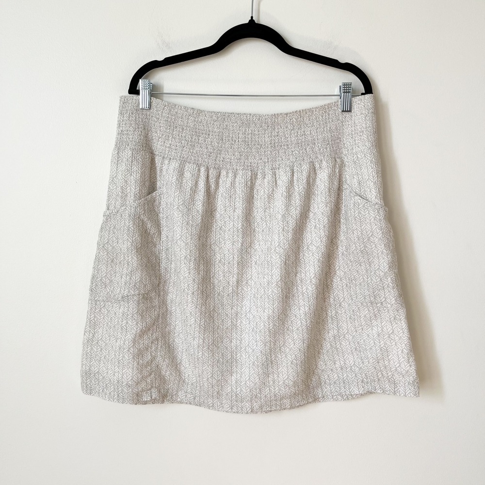 Prana Sugar Pine Skirt Pockets Smocked Waist Womens XL White Taupe - Picture 3 of 10
